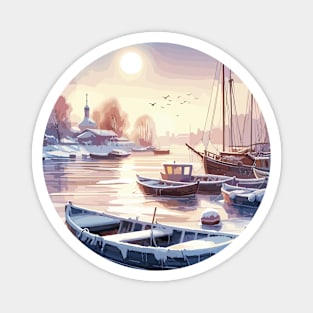 Winter River Boats Magnet